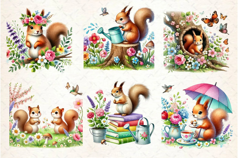 Spring Squirrel Garden Clipart Bundle 2 - CraftNest - Digital Crafting and Art