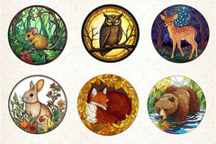 Round Stained Glass Forest Animals Clipart Bundle 2 - CraftNest - Digital Crafting and Art