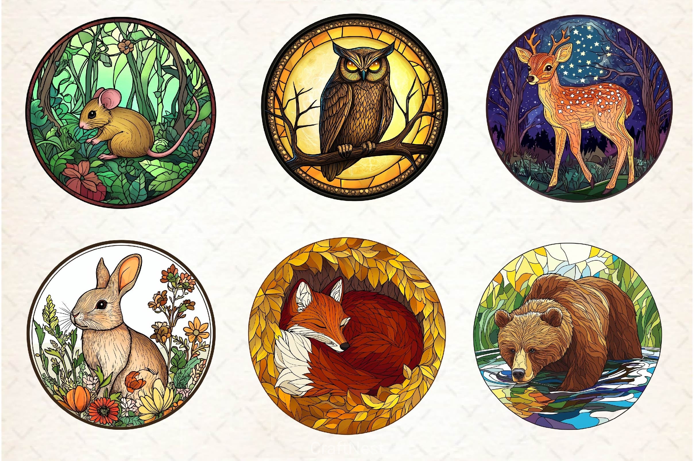 Round Stained Glass Forest Animals Clipart Bundle 2 - CraftNest - Digital Crafting and Art