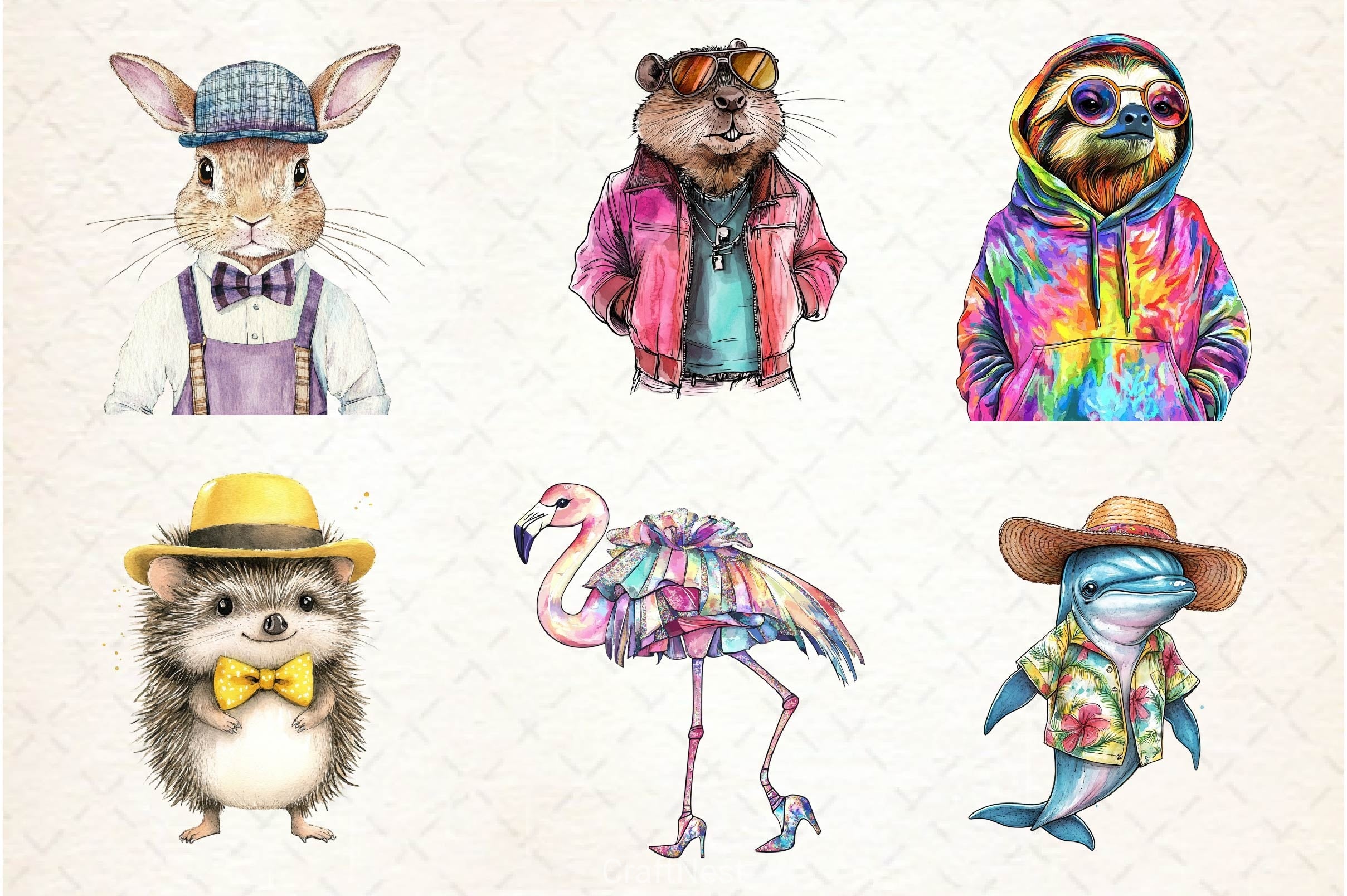 Funky Dressed Up Animals Clipart Bundle 2 - CraftNest - Digital Crafting and Art