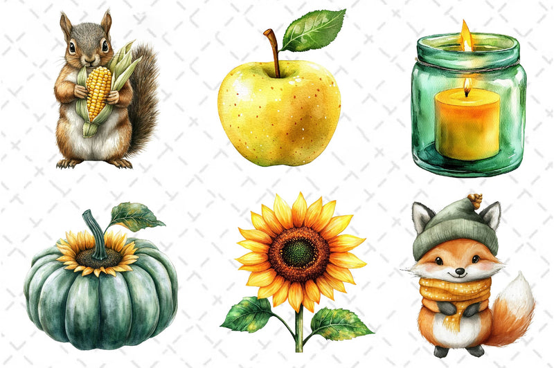 Yellow & Green Autumn Clipart Bundle - CraftNest - Digital Crafting and Art