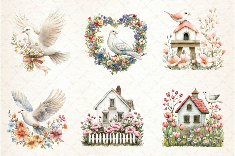 Spring White Doves Clipart Bundle 2 - CraftNest - Digital Crafting and Art