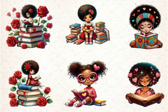 Valentine's Day Bookworm African Girl Clipart Bundle - CraftNest - Digital Crafting and Art