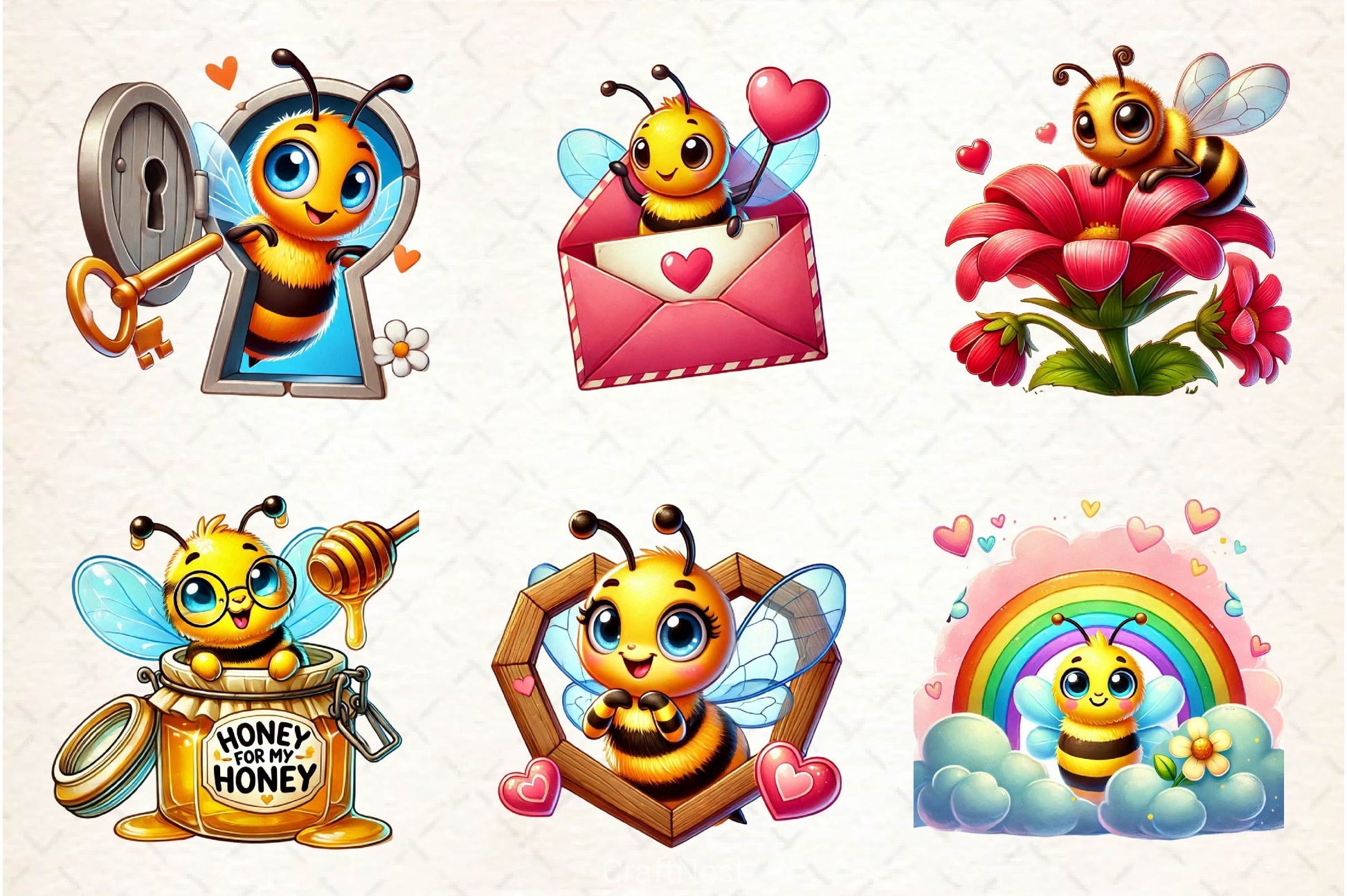 Peeking Valentine Bee Clipart Bundle 2 - CraftNest - Digital Crafting and Art