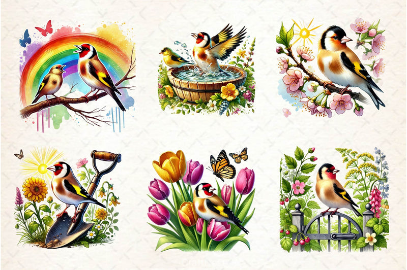 Spring Goldfinch Bird Clipart Bundle 2 - CraftNest - Digital Crafting and Art