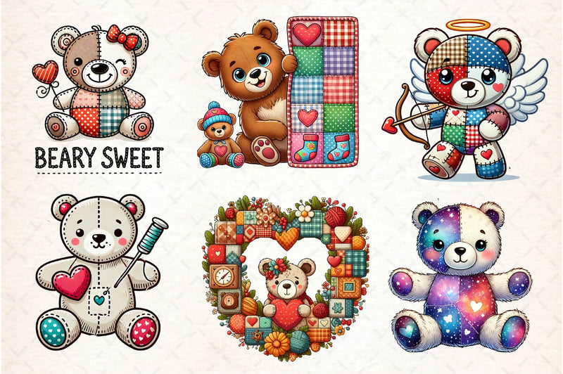 Patchwork Valentine's Day Teddy Bear Clipart Bundle - CraftNest - Digital Crafting and Art