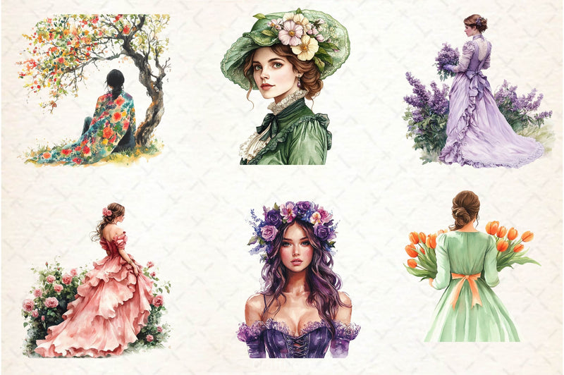 Vintage Spring Woman Clipart Bundle 2 - CraftNest - Digital Crafting and Art