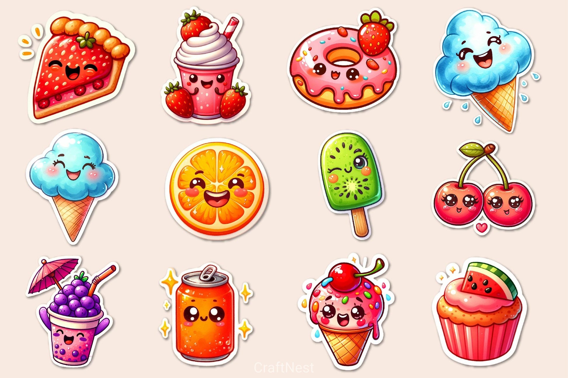 Kawaii Sweet Summer Food Clipart Bundle - CraftNest - Digital Crafting and Art