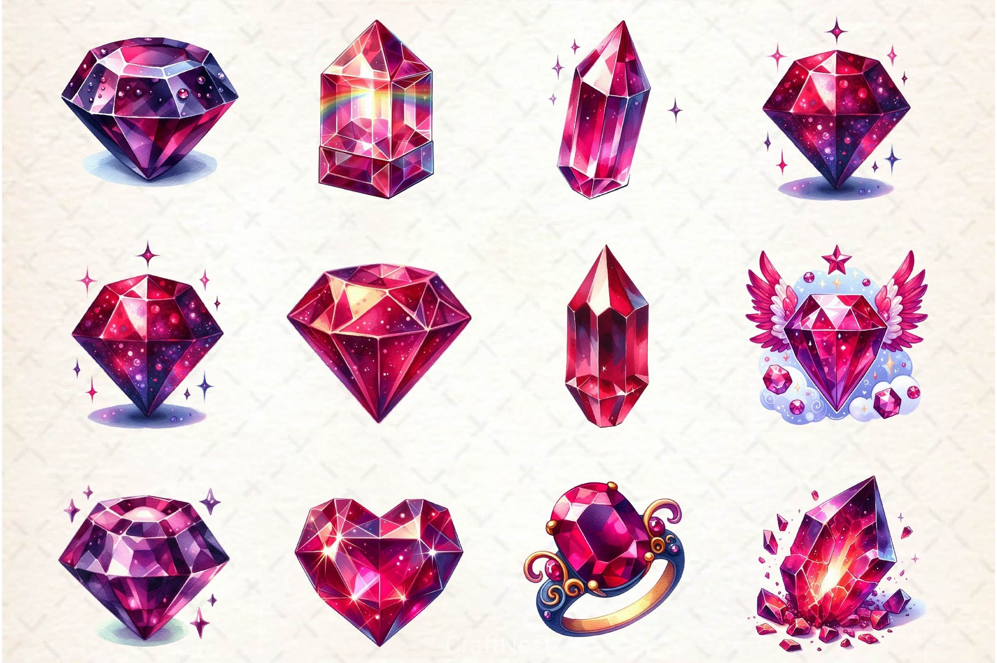 Burgundy Crystals And Gems Clipart Bundle 2 - CraftNest - Digital Crafting and Art