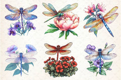 Dragonfly And Flowers Tattoo Clipart Bundle - CraftNest - Digital Crafting and Art