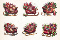 Burgundy Christmas Sleigh Clipart Bundle - CraftNest - Digital Crafting and Art