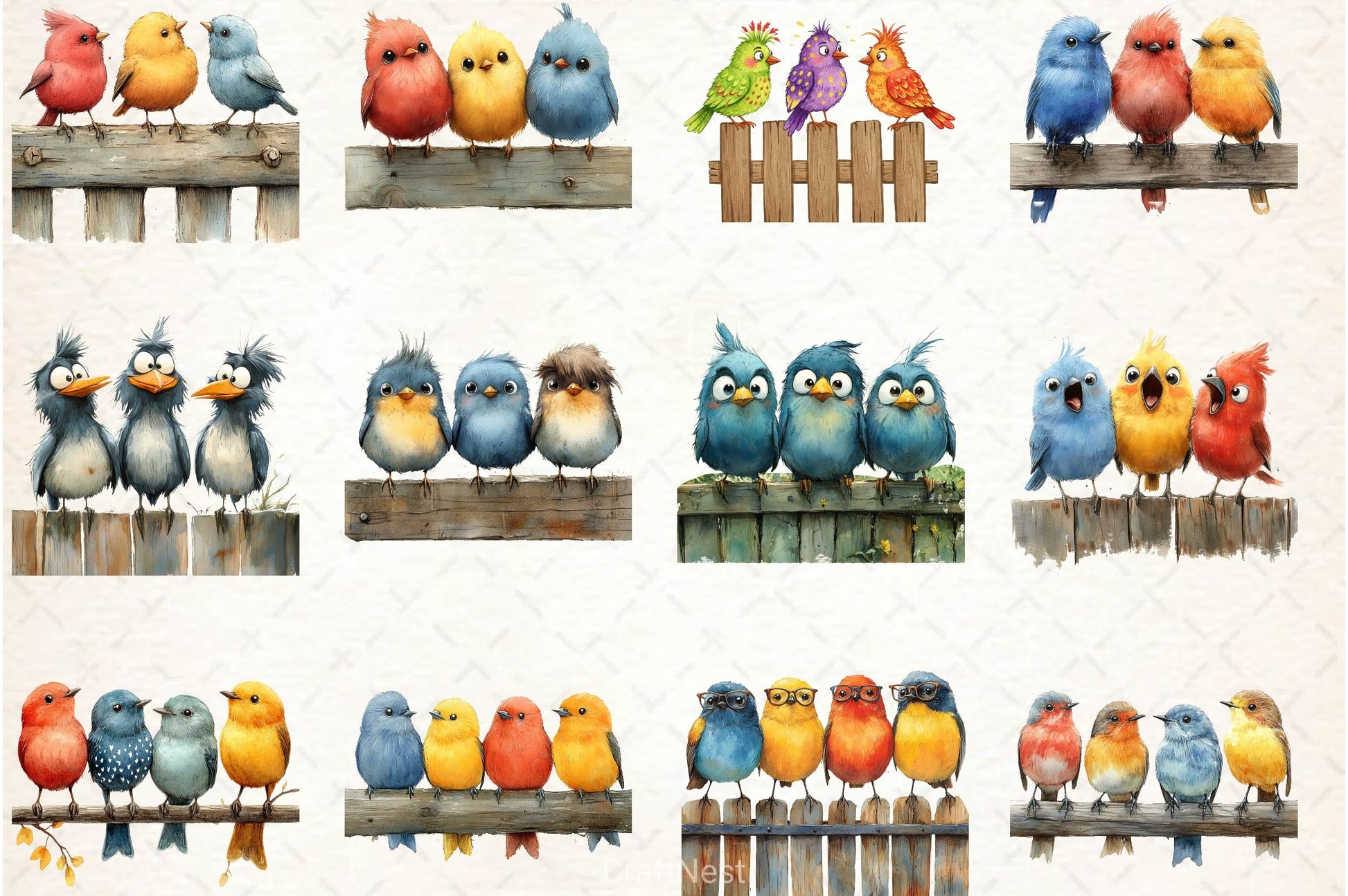 Quirky Birds On Fence Clipart Bundle - CraftNest - Digital Crafting and Art
