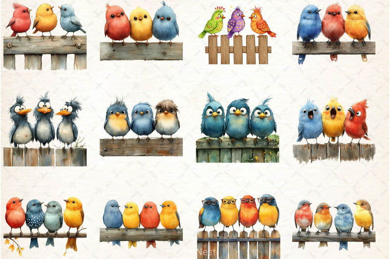 Quirky Birds On Fence Clipart Bundle - CraftNest - Digital Crafting and Art