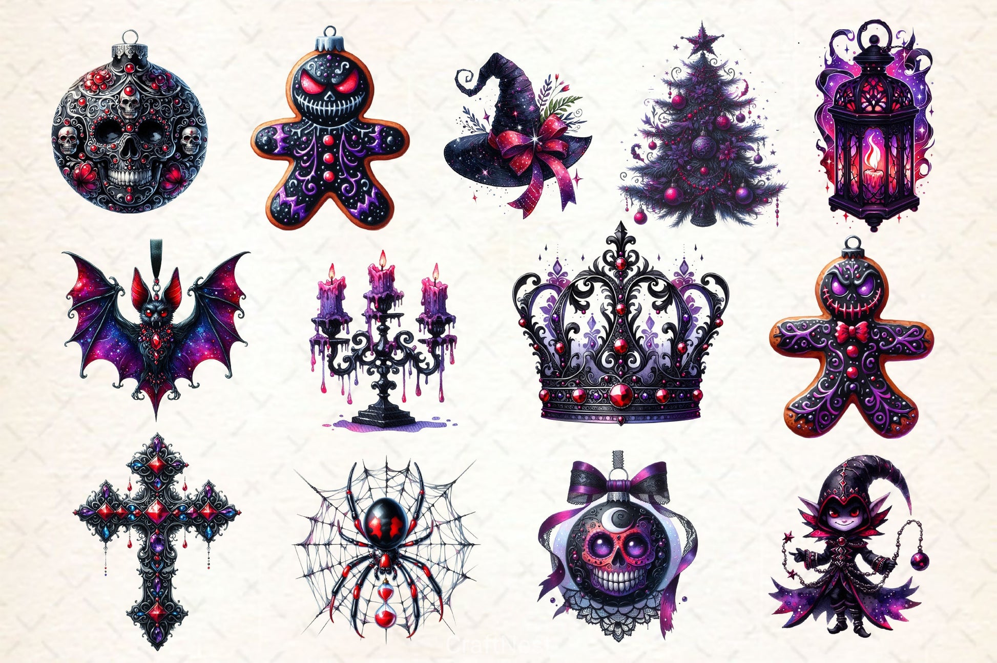 Gothic Christmas Ornaments Clipart Bundle - CraftNest - Digital Crafting and Art