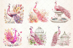 Pink Peacocks Garden Clipart Bundle 2 - CraftNest - Digital Crafting and Art