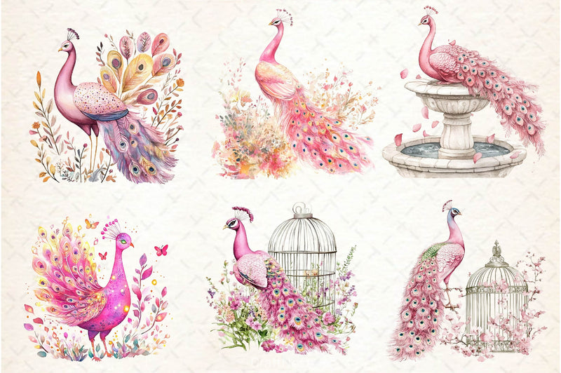 Pink Peacocks Garden Clipart Bundle 2 - CraftNest - Digital Crafting and Art