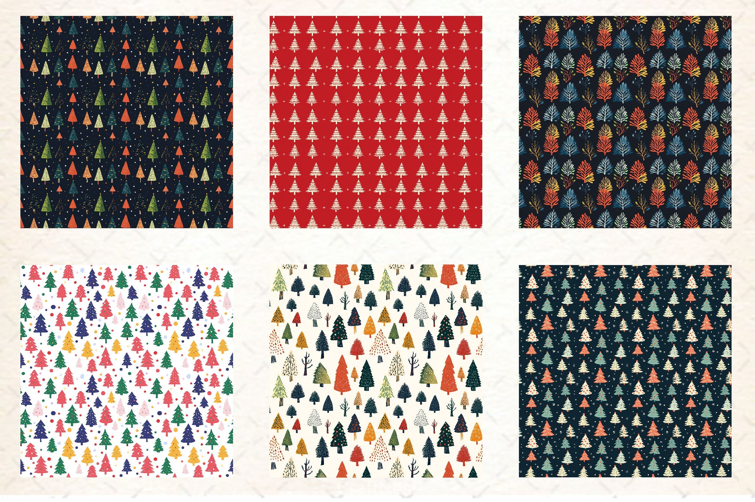 Christmas Tree Seamless Pattern Digital Paper - CraftNest - Digital Crafting and Art