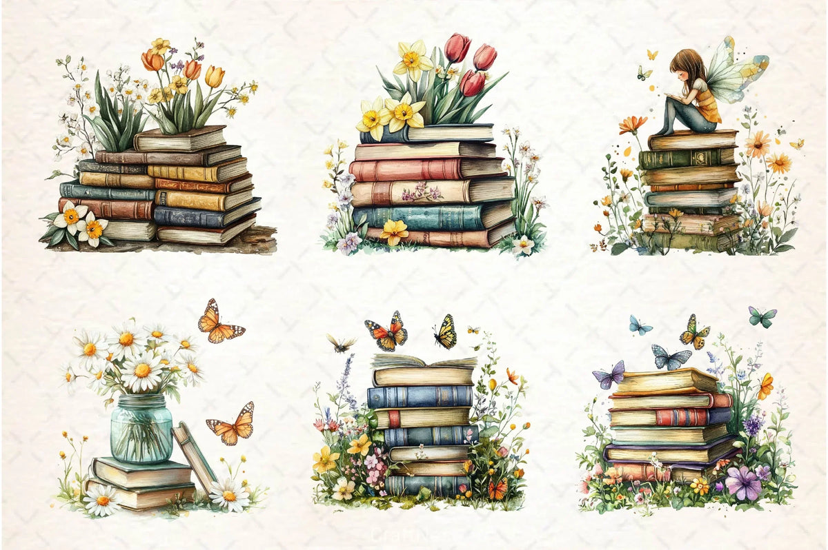 Spring Books Sign Spring Books Clipart Bundle