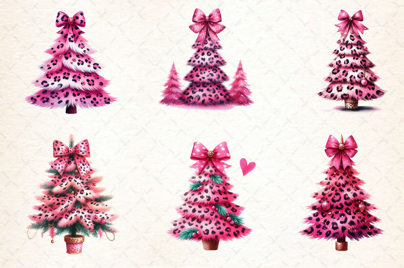 Pink Leopard Print Christmas Tree Clipart Bundle - CraftNest - Digital Crafting and Art