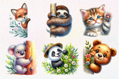 Animal Peeking Around Corner Clipart Bundle - CraftNest - Digital Crafting and Art