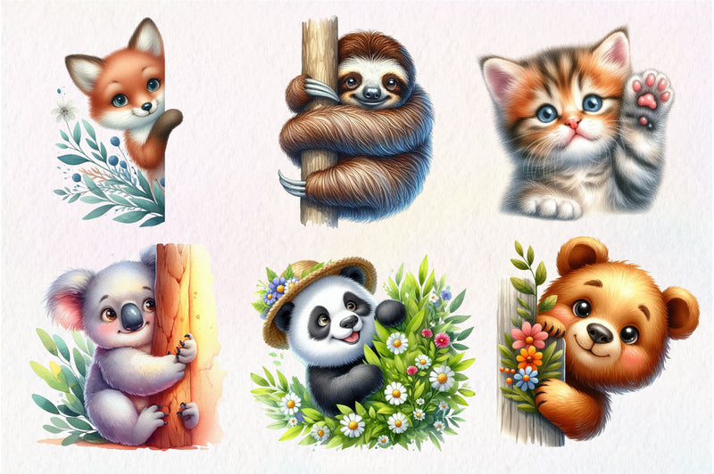 Animal Peeking Around Corner Clipart Bundle - CraftNest - Digital Crafting and Art