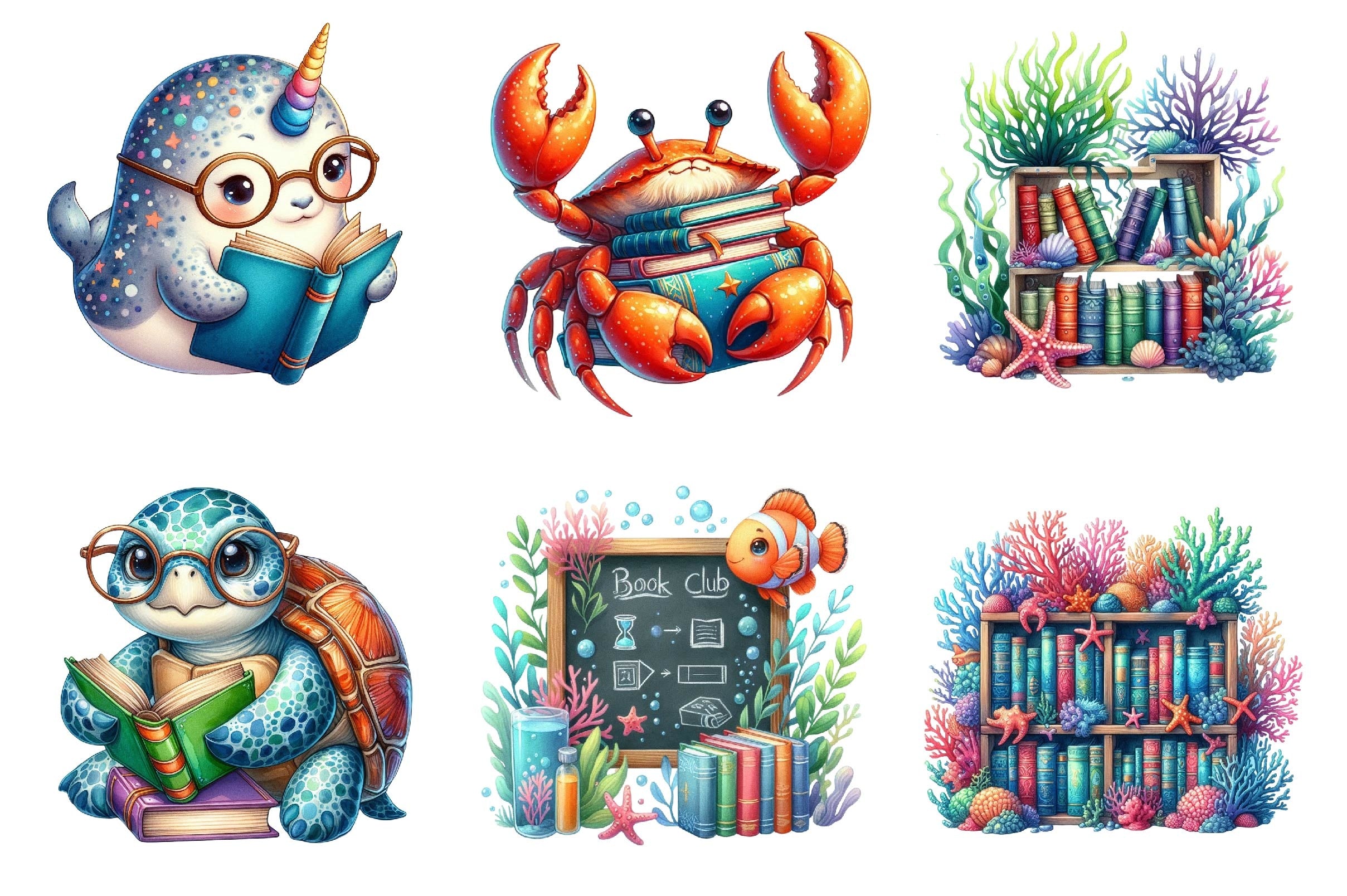 Undersea Reading Clipart Bundle 2 - CraftNest - Digital Crafting and Art