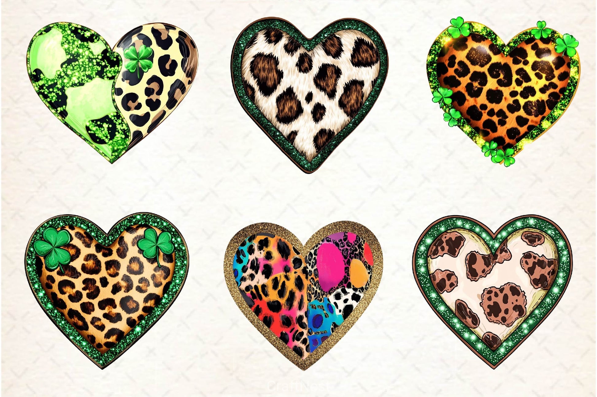 Patricks Leopard Cowhide Hearts Clipart Bundle - CraftNest - Digital Crafting and Art