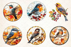 Fall Stained Glass Birds Clipart Bundle - CraftNest - Digital Crafting and Art