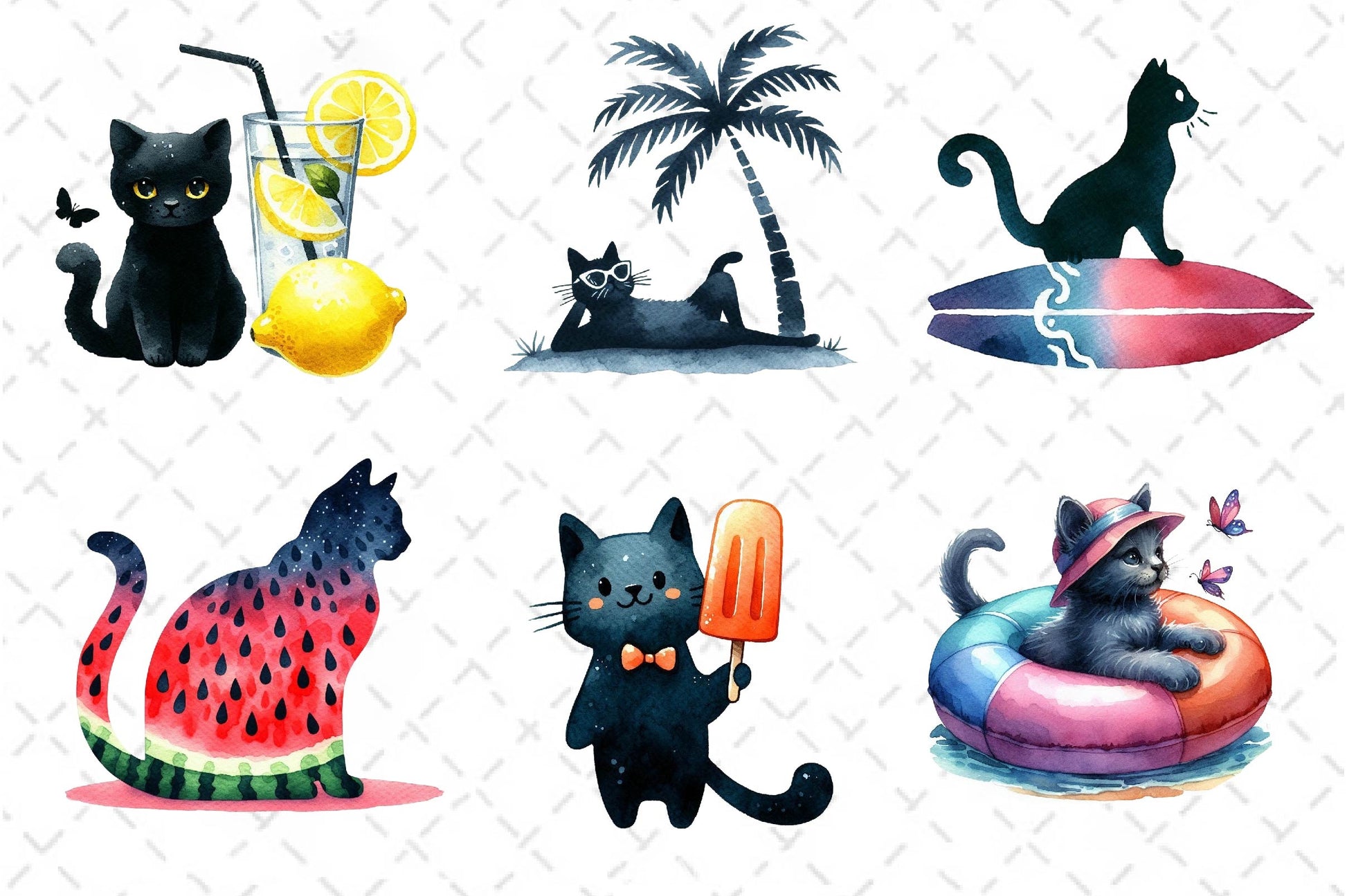 Cat Silhouette Summer Clipart Bundle - CraftNest - Digital Crafting and Art