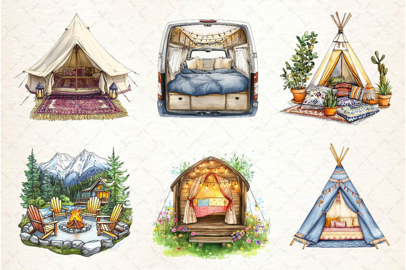 Glamping Camping Clipart Bundle - CraftNest - Digital Crafting and Art