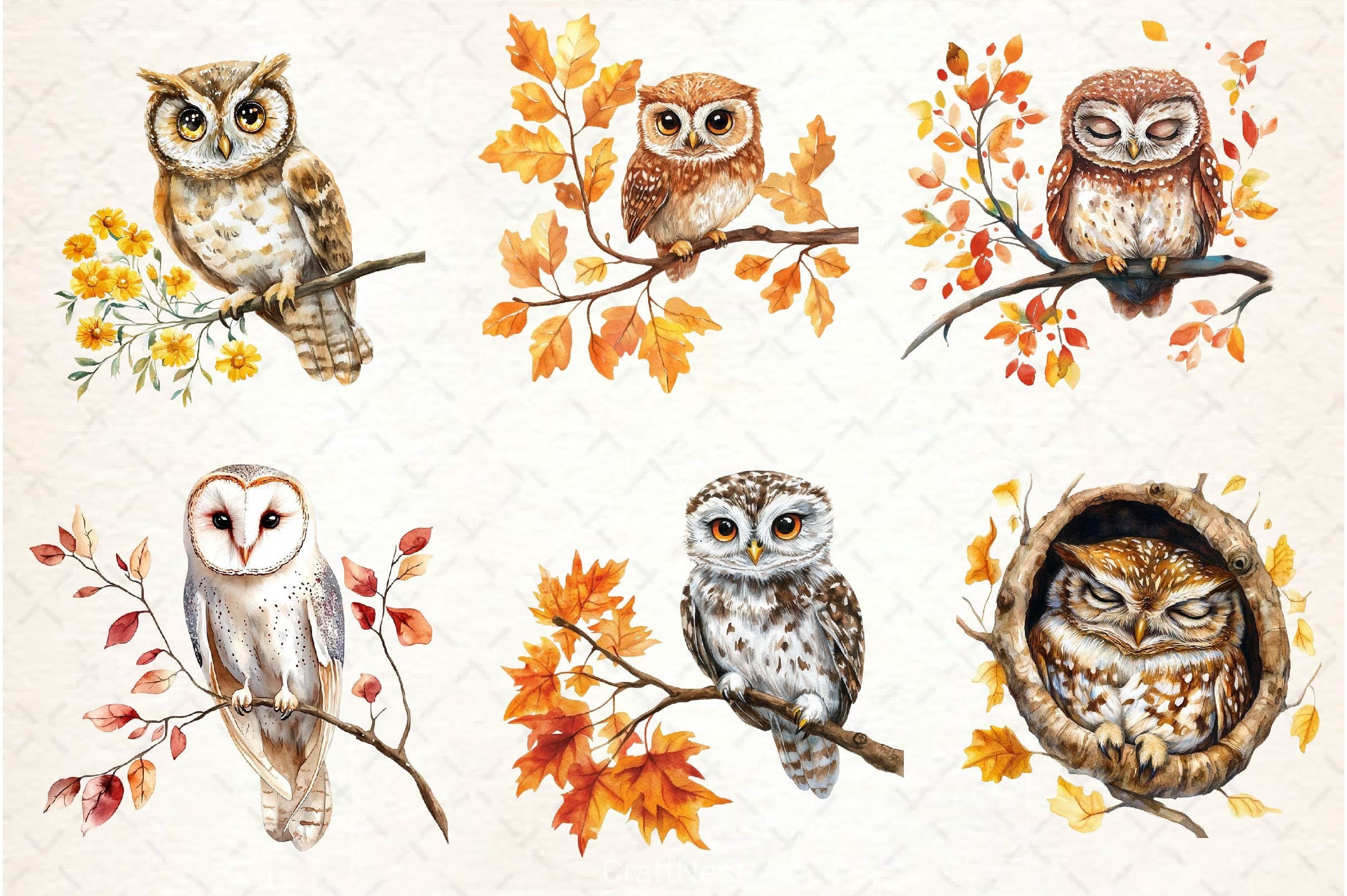Autumn Owl Clipart Bundle 3 - CraftNest - Digital Crafting and Art