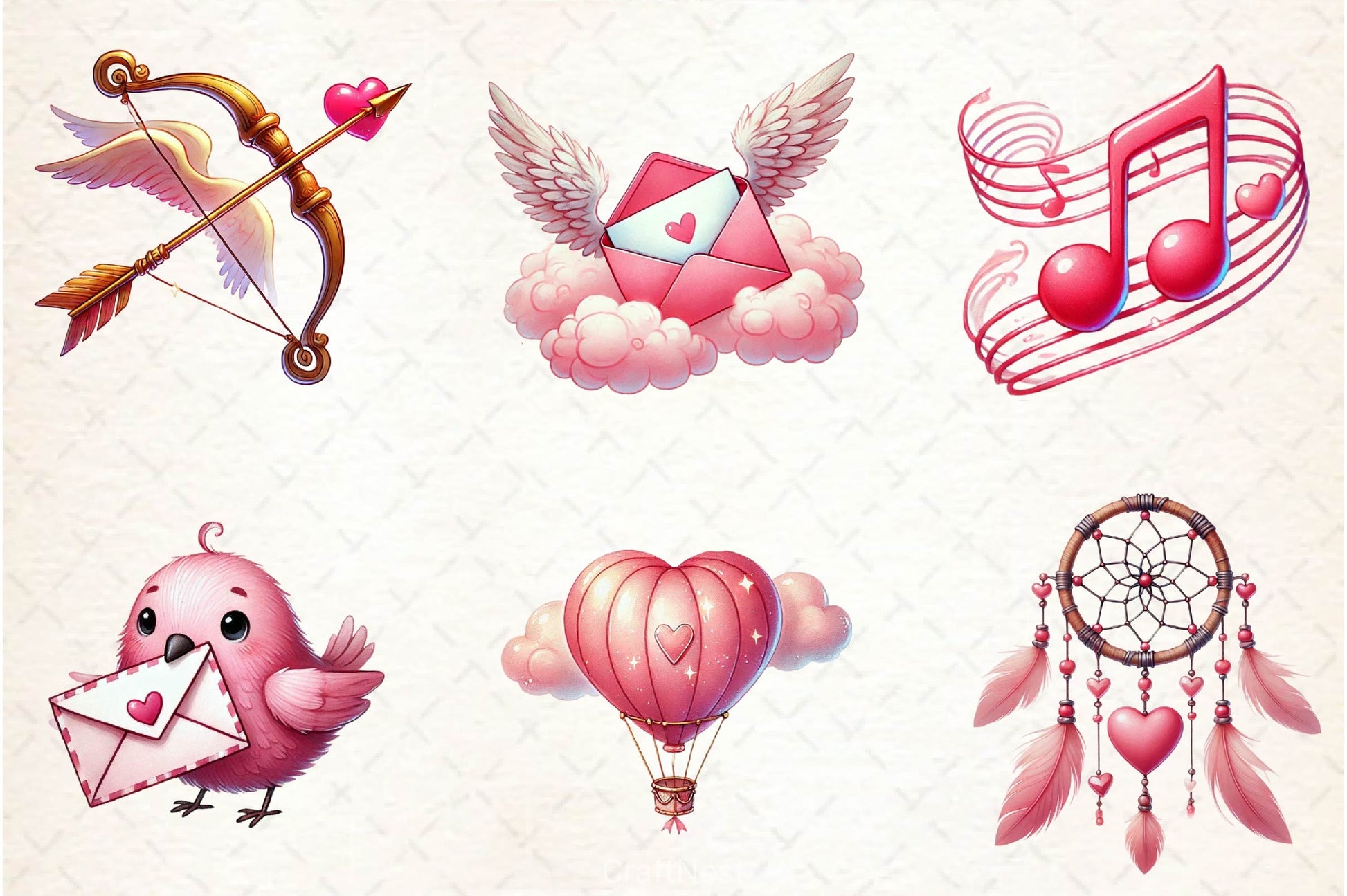 Whimsical Pink Valentines Day Clipart Bundle - CraftNest - Digital Crafting and Art