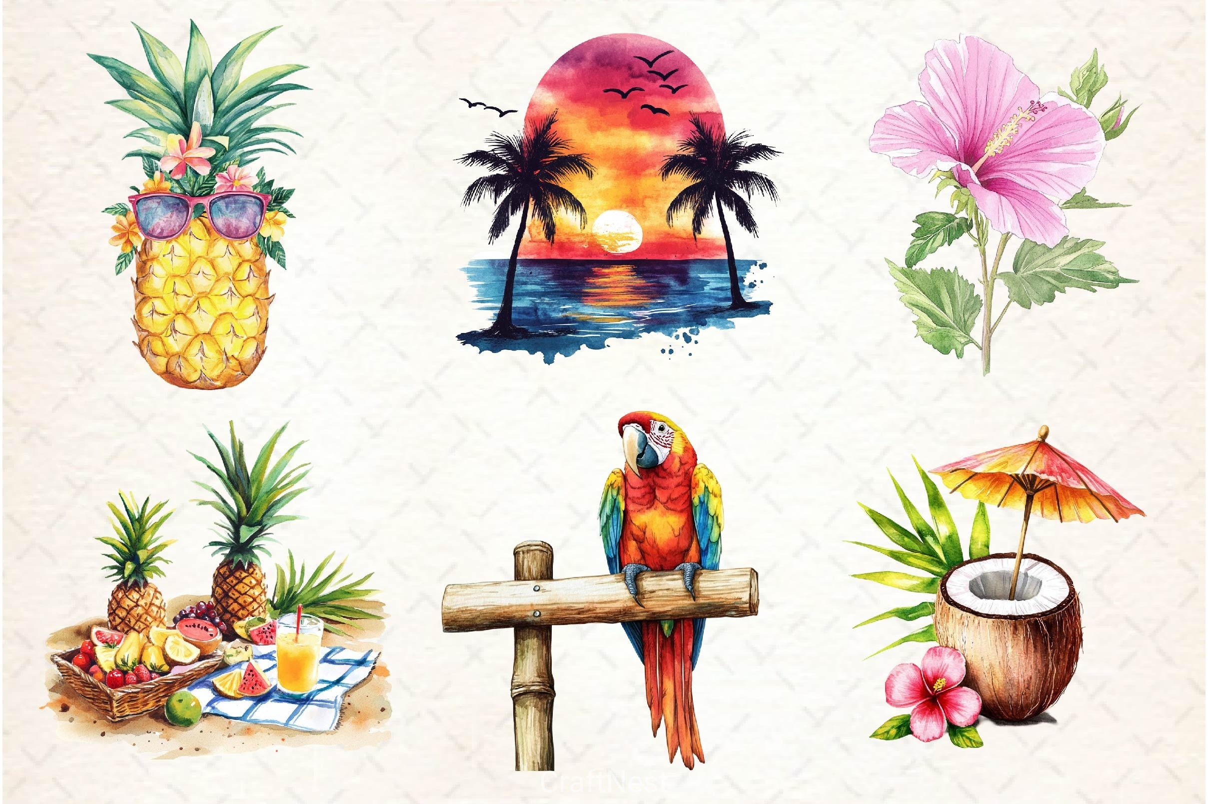 Summer In Hawaii Clipart Bundle - CraftNest - Digital Crafting and Art