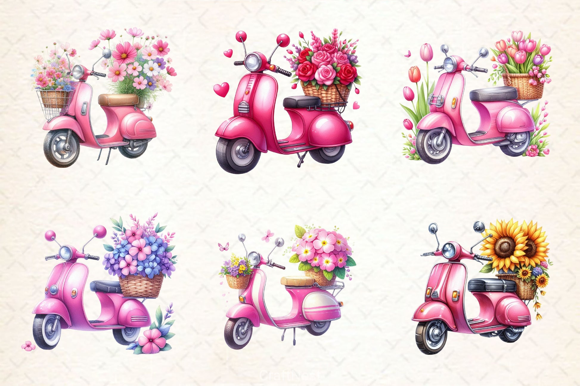Pink Scooter Flowers Clipart Bundle - CraftNest - Digital Crafting and Art