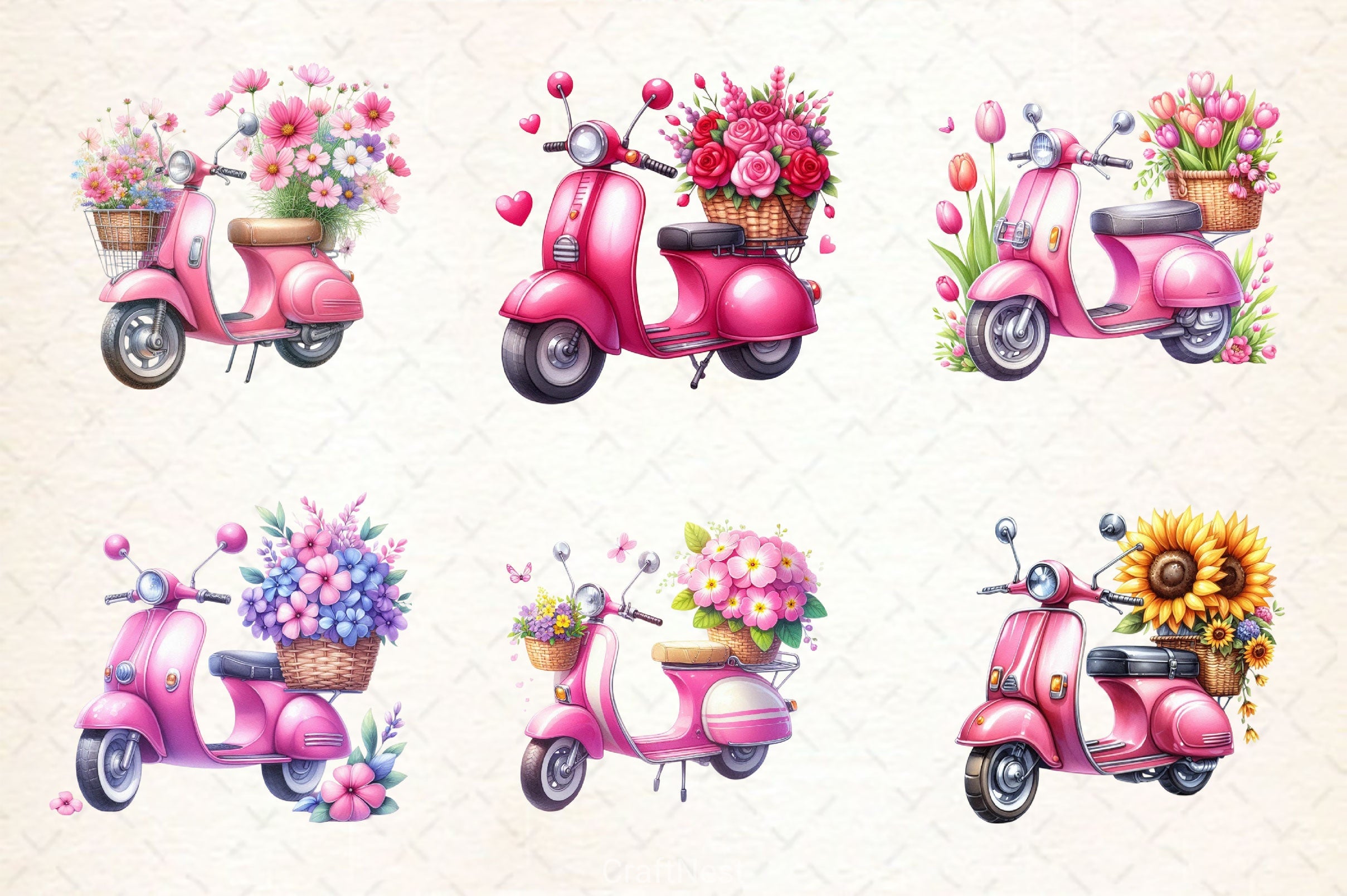 Pink Scooter Flowers Clipart Bundle - CraftNest - Digital Crafting and Art
