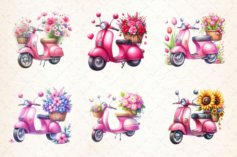 Pink Scooter Flowers Clipart Bundle - CraftNest - Digital Crafting and Art