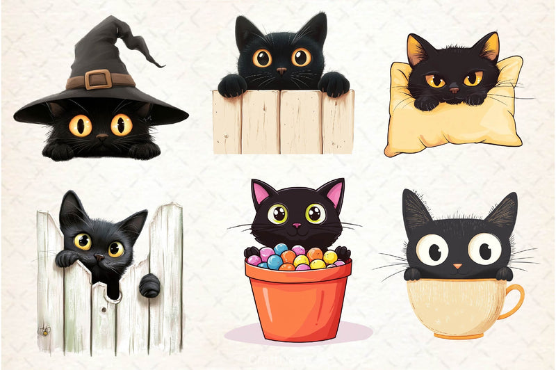 Black Cat Peeking Clipart Bundle 3 - CraftNest - Digital Crafting and Art