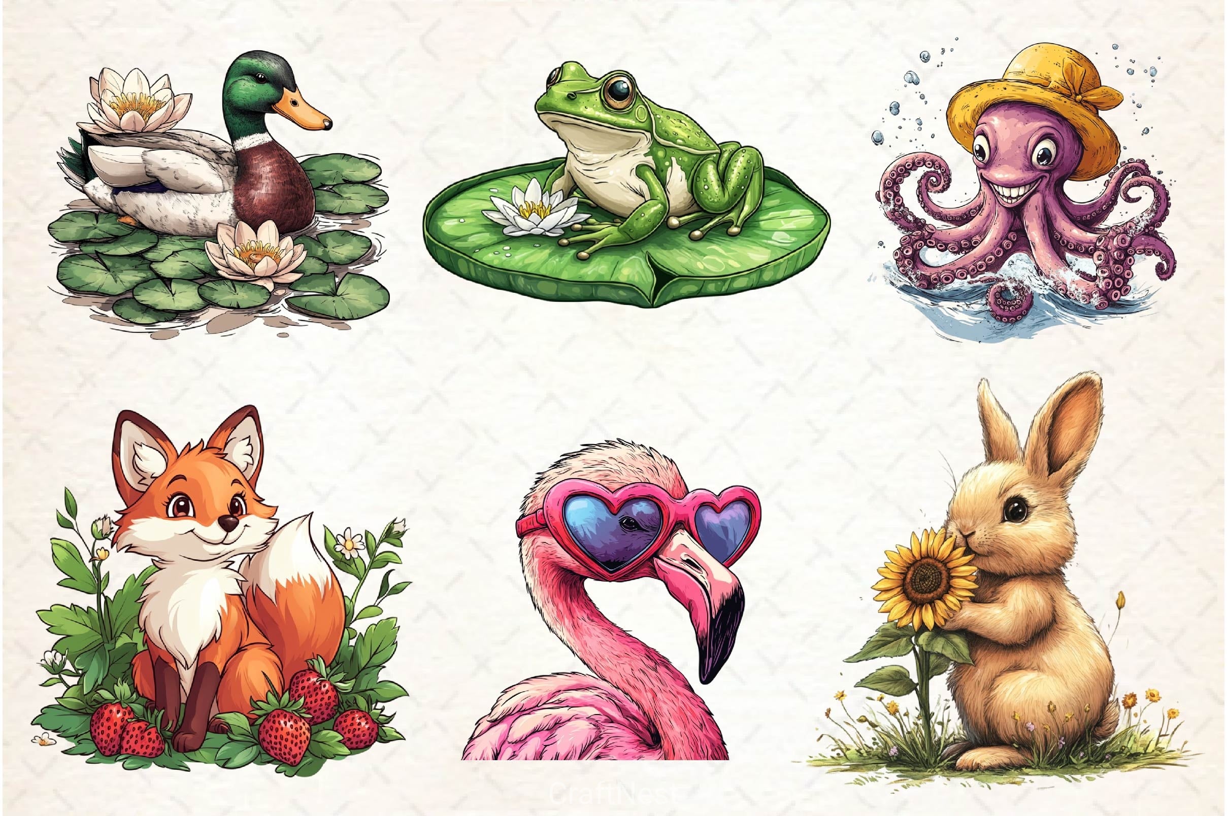 Summer Animals Clipart Bundle 4 - CraftNest - Digital Crafting and Art