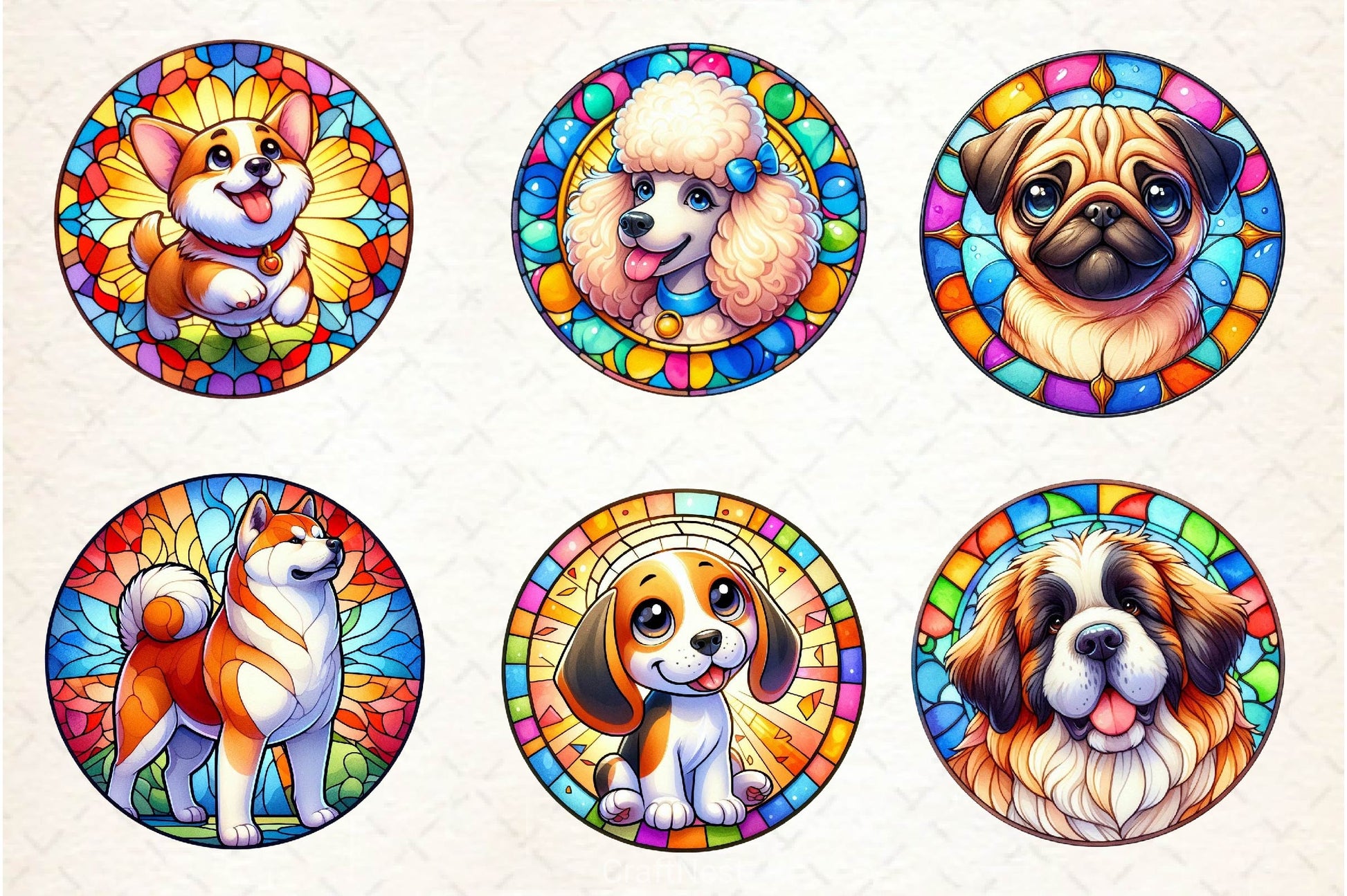 Round Stained Glass Dogs Clipart Bundle - CraftNest - Digital Crafting and Art
