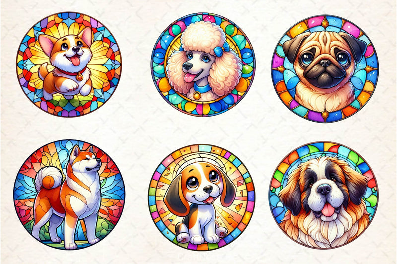 Round Stained Glass Dogs Clipart Bundle - CraftNest - Digital Crafting and Art