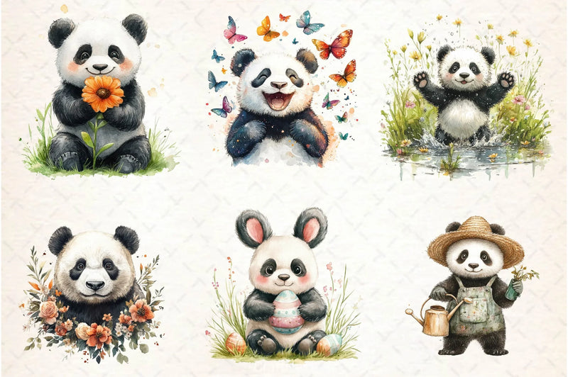 Cute Spring Panda Clipart Bundle 2 - CraftNest - Digital Crafting and Art