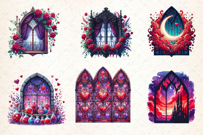 Valentine Gothic Windows Clipart Bundle 2 - CraftNest - Digital Crafting and Art