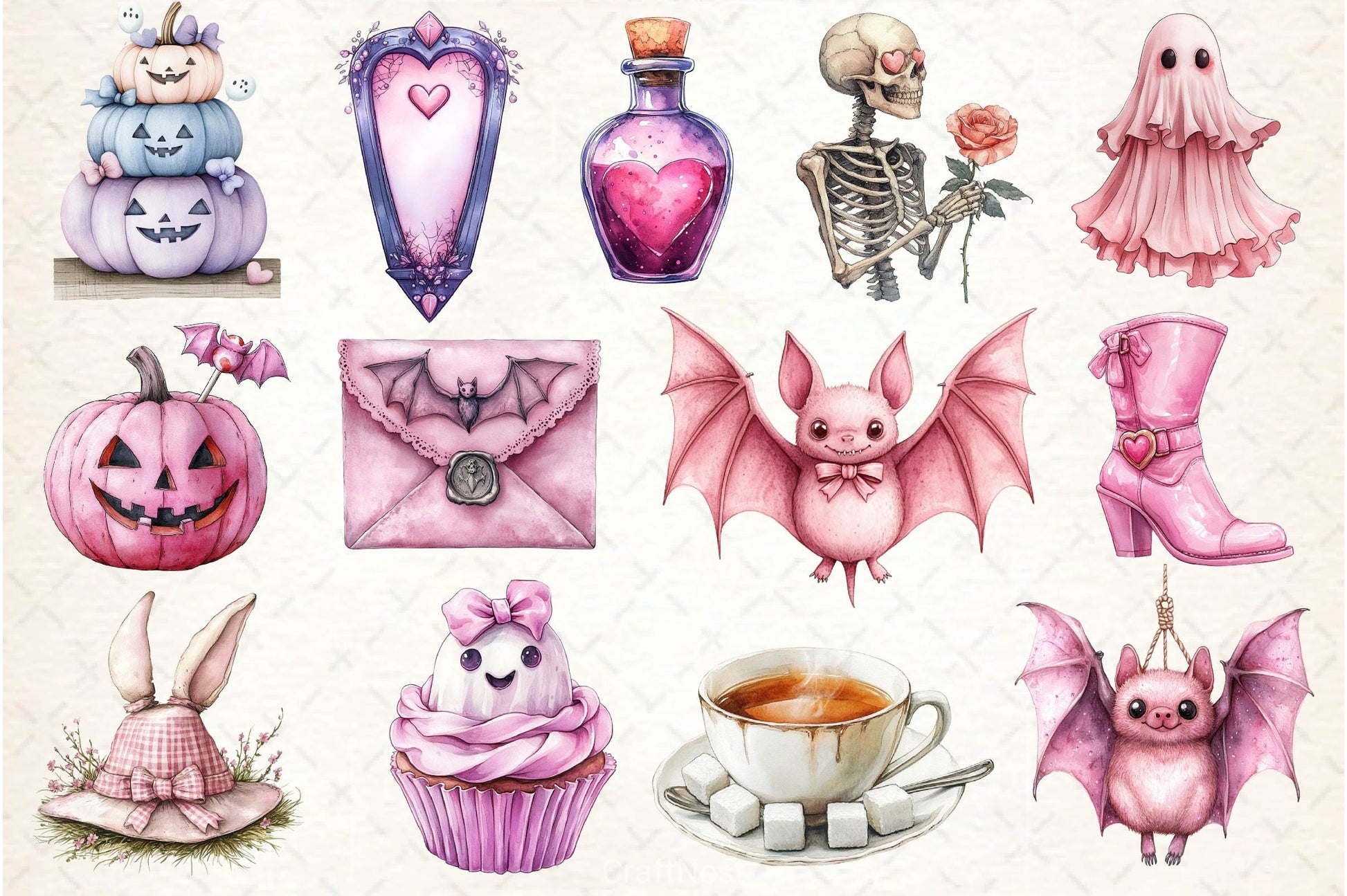 Pink Coquette Girly Halloween Clipart Bundle - CraftNest - Digital Crafting and Art