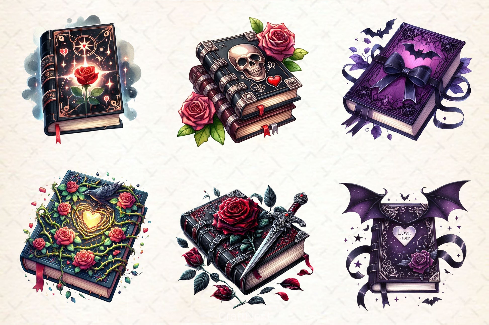 Gothic Valentine's Day Books Clipart Bundle 1 - CraftNest - Digital Crafting and Art