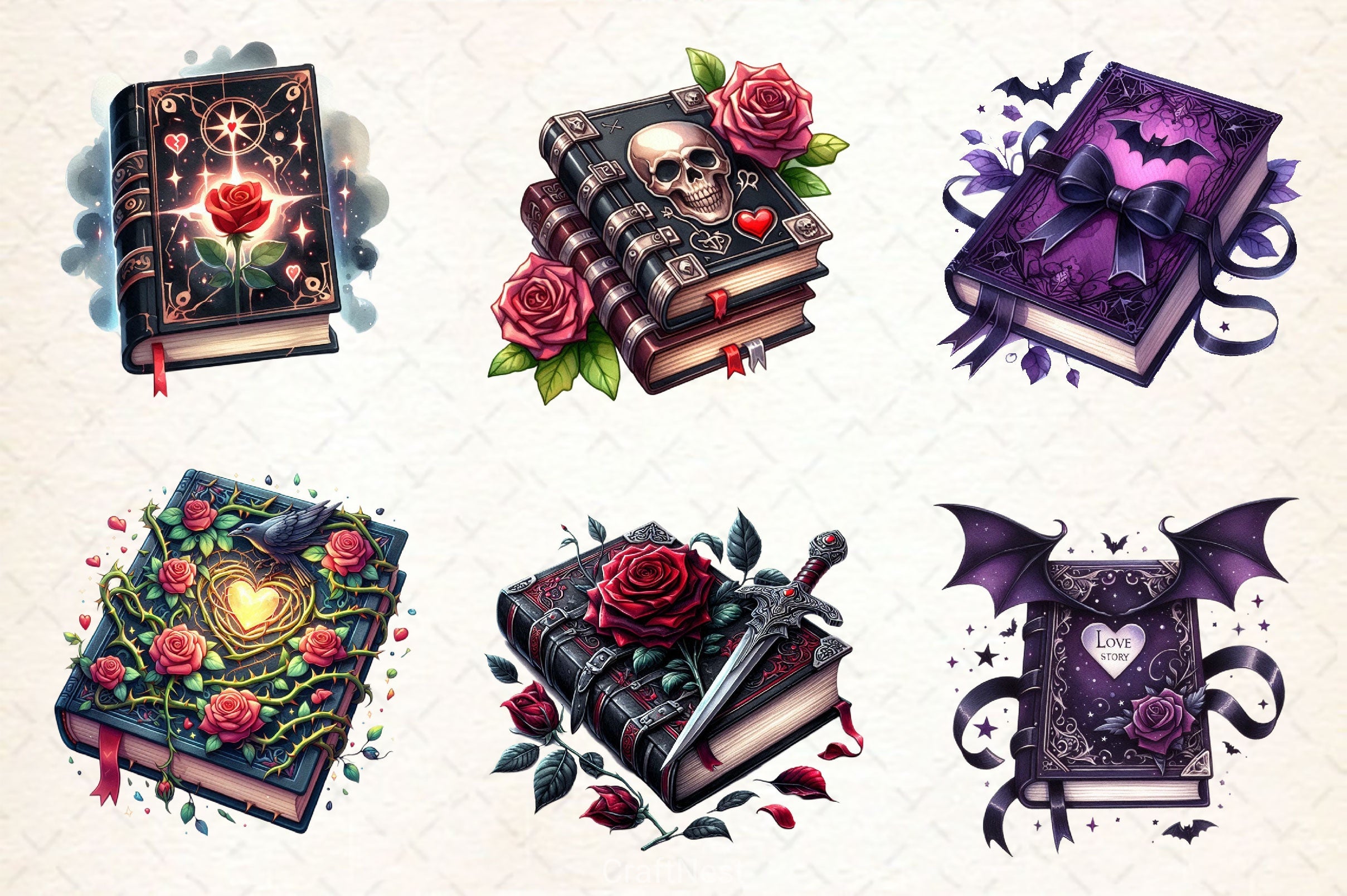 Gothic Valentine's Day Books Clipart Bundle 1 - CraftNest - Digital Crafting and Art
