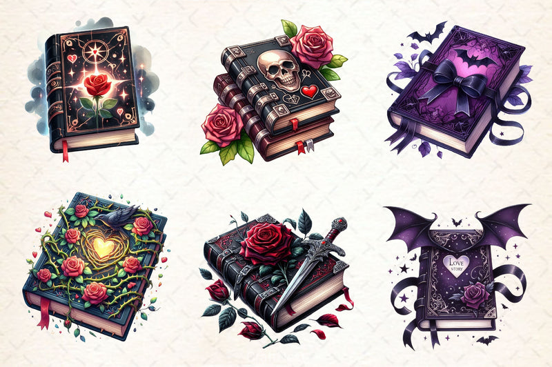 Gothic Valentine's Day Books Clipart Bundle 1 - CraftNest - Digital Crafting and Art