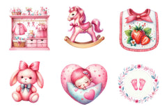 Pink Baby Girl Nursery Clipart Bundle 4 - CraftNest - Digital Crafting and Art
