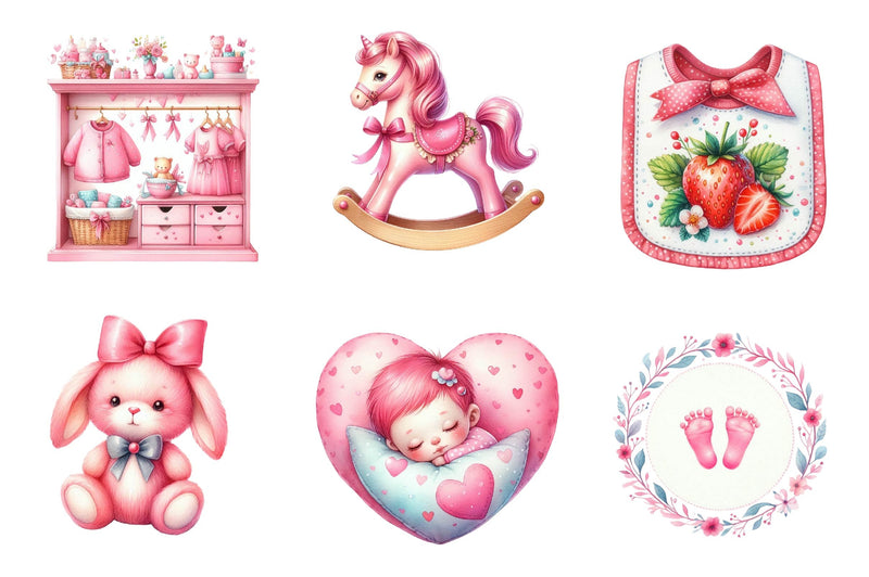 Pink Baby Girl Nursery Clipart Bundle 4 - CraftNest - Digital Crafting and Art