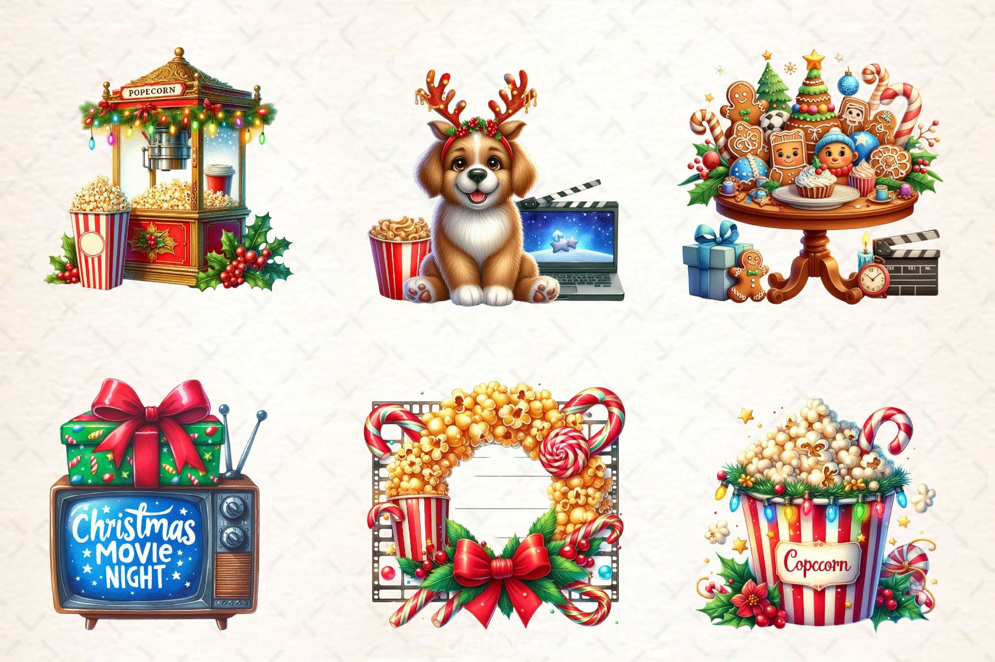 Christmas Movie Night Clipart Bundle 3 - CraftNest - Digital Crafting and Art
