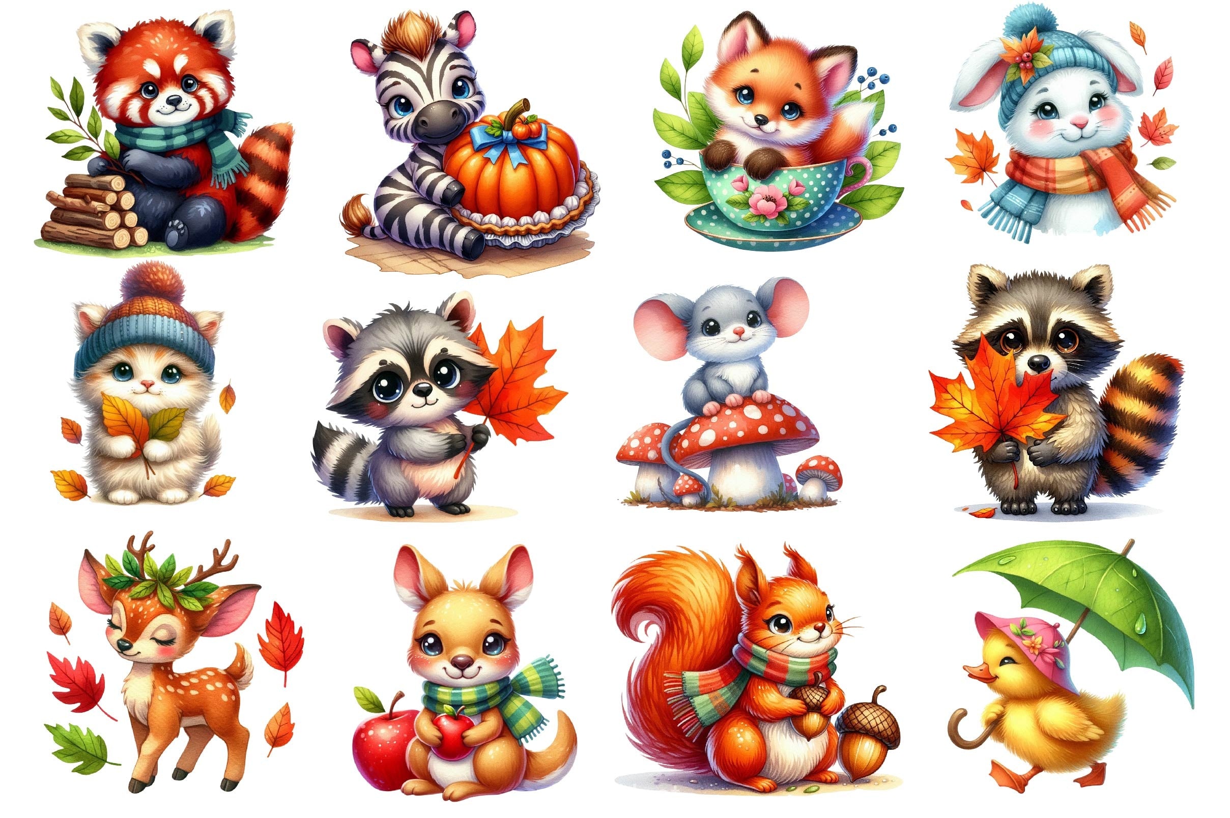 Autumn Cute Animals Clipart Bundle - CraftNest - Digital Crafting and Art